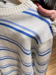 Solid Color Striped Crew Neck Sweater