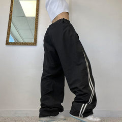 Contrast Piping Black Baggy Sweatpants