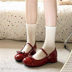 French Bow Red Mary Jane Shoes