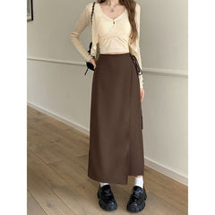 Side Tie Slim Maxi Skirt - fairypeony