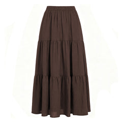 Womens Cotton Linen Elastic Waist Long Skirt