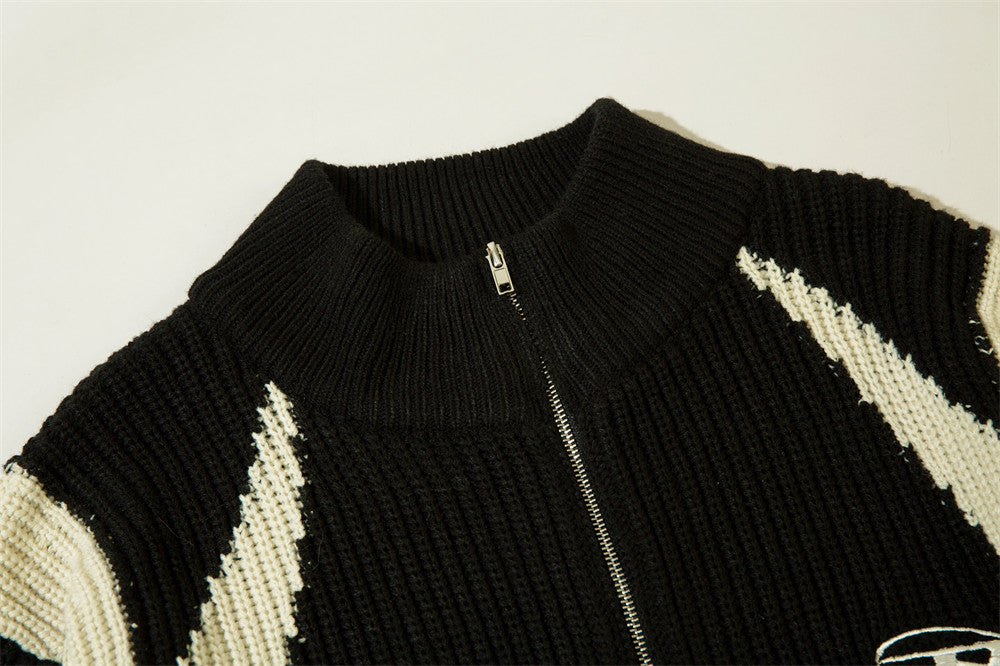 Patchwork Oversized Zip Up Cardigan - fairypeony