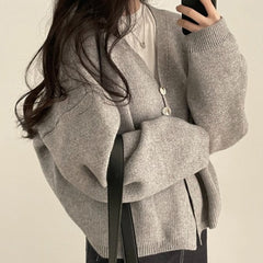 Solid Color Two button Oversized Cardigan - fairypeony