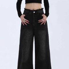 Vintage Dark Wash Patchwork Wide Leg Jeans