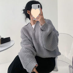 Vintage Solid Color Half Zip Up Sweater