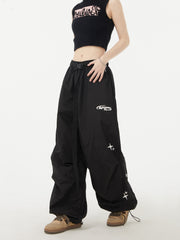 Vintage Star Print Loose Drawstring Sweatpants - fairypeony