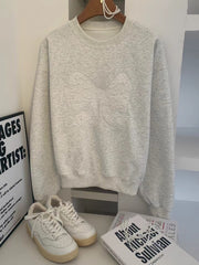 Round Neck Embroidered Bow Pullover Sweatshirt