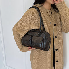 Vintage Wash Pu Leather Big Pocket Shoulder Bag