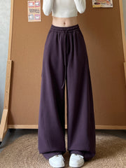 Curved Hem High-Waist Wide-Leg Sweatpants – Soft Cotton Blend Casual Trousers in Regular & Extended Length