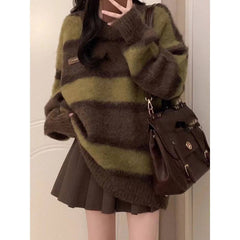 Vintage Round Neck Striped Sweater