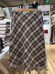 Vintage Plaid Low Rise Midi Skirt
