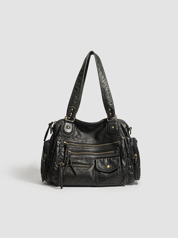 Vintage Bronze Multi-Zipper Motorcycle Bag