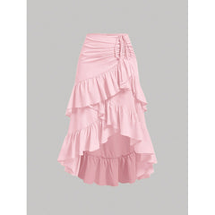High-Waisted Patchwork Ruffle Hem Skirt - fairypeony