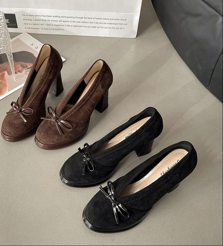 Retro Buckle Heeled Mary Jane Shoes - fairypeony