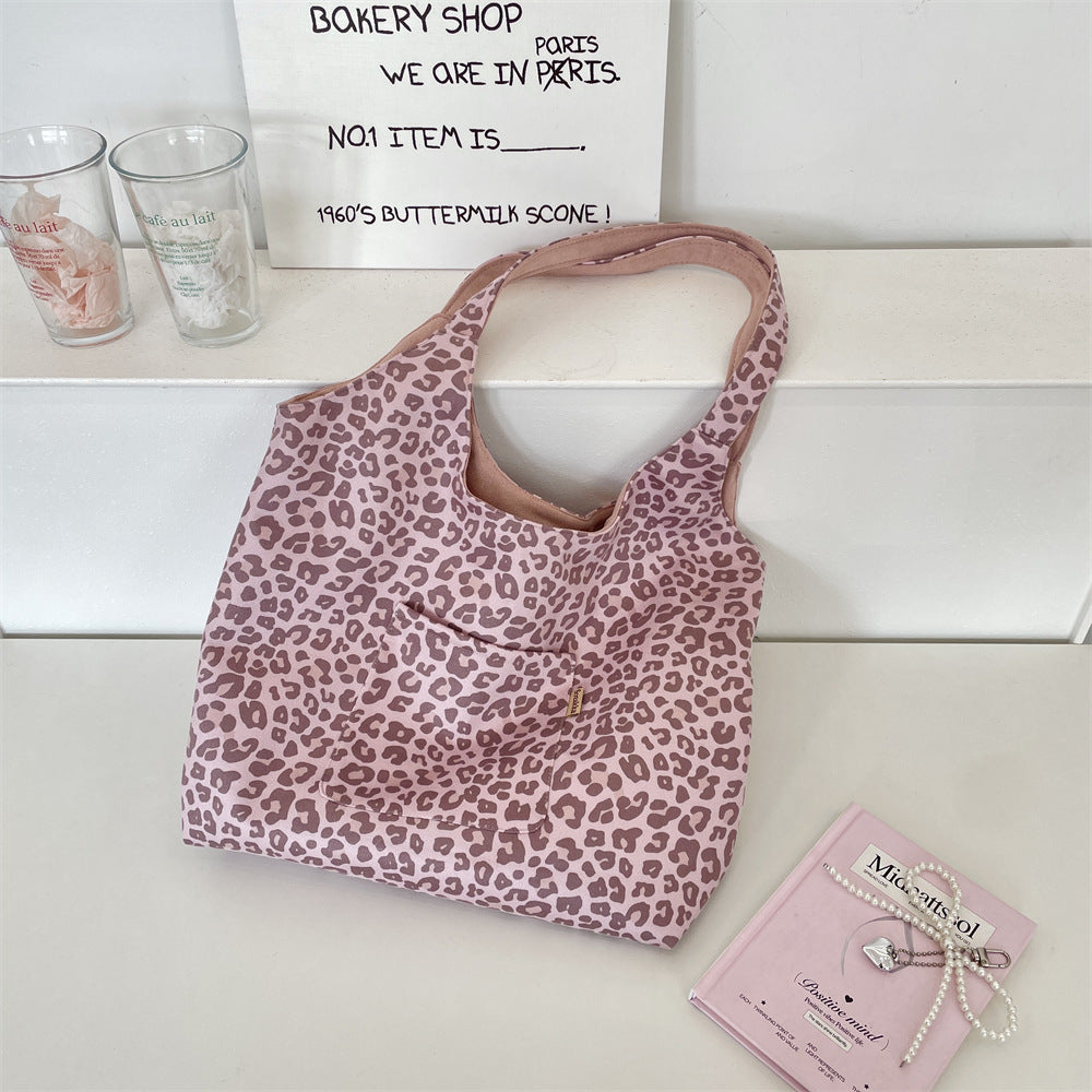 Korean Retro Leopard Print Suede Tote Bag