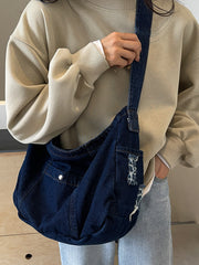 Vintage Washed Denim Crossbody Bag