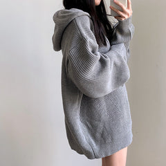Solid Color Oversized Hooded Sweater