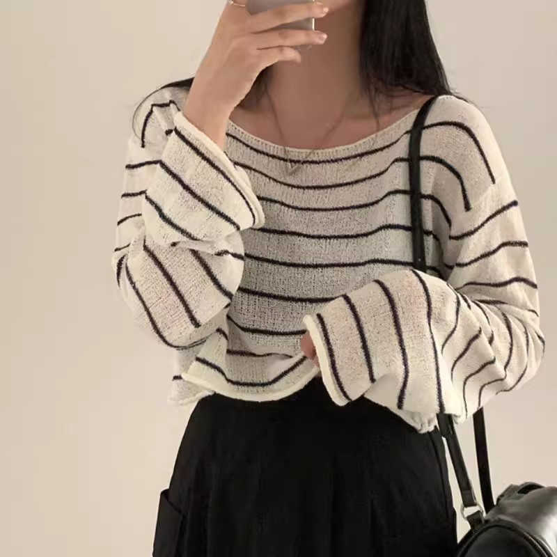 Striped Oversized Long Sleeve Knitted Tee