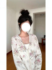 Women's Floral Print Hooded Zip-Up Jacket