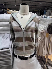 Womens Brown Striped Knit Cardigan