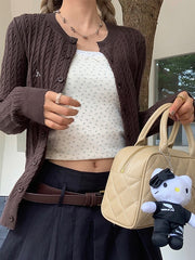 Vintage Cable Knit Slim Cardigan - fairypeony