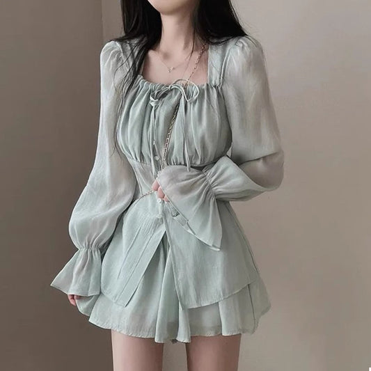 Patchwork Coquette Bow Long Sleeve Two Piece Set