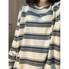 Vintage Striped Round Neck Oversized Sweatshirt