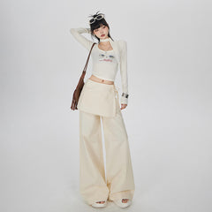 Hot Girl Bandage Dress Fake Two-piece Casual Wide-leg Pants Slimming Straight-leg Trousers