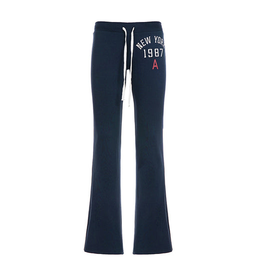 2000s Low-Rise Graphic Flared Sweatpants – Dark Blue & Grey , S–L