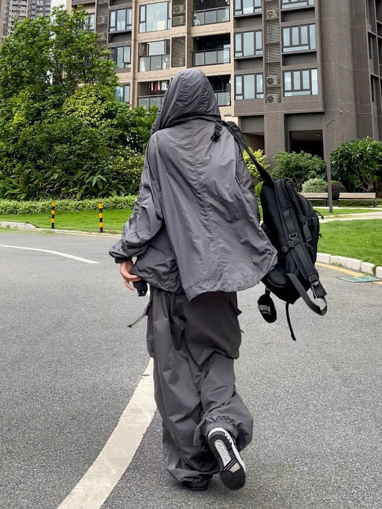 Drawstring Pocket Patch Size Friendly Parachute Cargo Pants - fairypeony