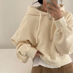 Solid Color Oversized Cropped Hoodie