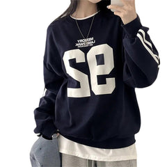 Vintage Number Print Striped Sleeve Sweatshirt - fairypeony