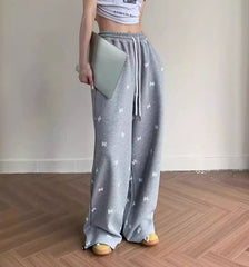 Vintage Bowknot Print Baggy Sweatpants