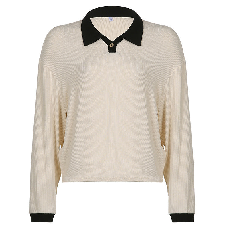 Polo Collar Long Sleeve Knitted Tee