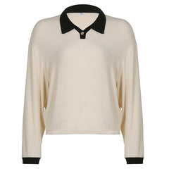 Polo Collar Long Sleeve Knitted Tee