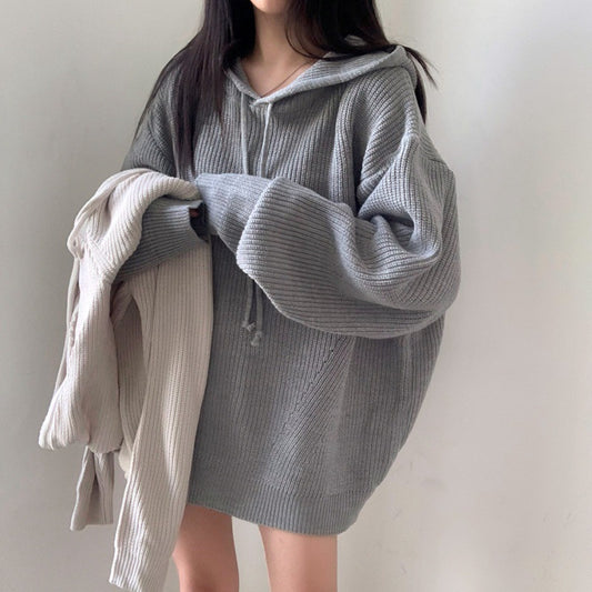 Solid Color Oversized Hooded Sweater
