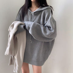 Solid Color Oversized Hooded Sweater