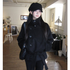 Korean Style Padded Woolen Jacket with Belt