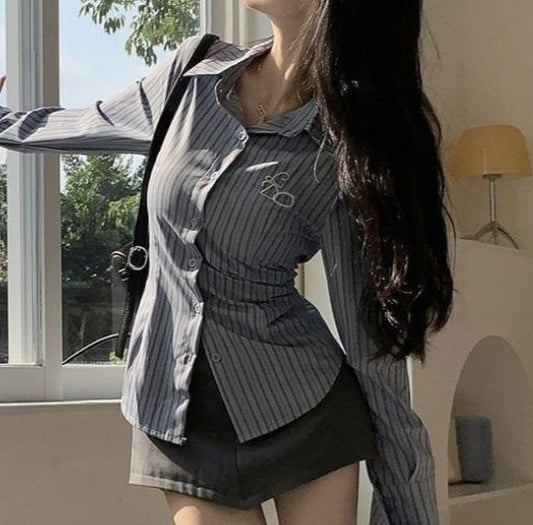 Fresh Stripe Print Slim Long Sleeve Shirt