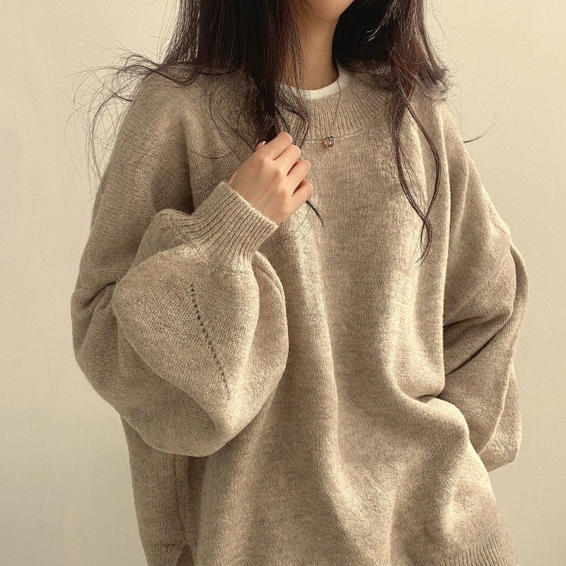 Oversized Split Hem Pullover Sweater - fairypeony