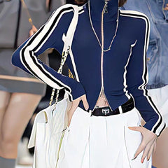 Side Stripe Zip Up Jacket - fairypeony