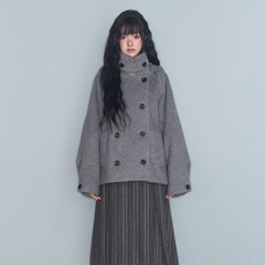 Womens Double Breasted Wool Blend Coat with Hood