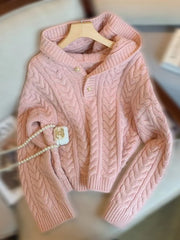 Aesthetic Cable Knit Hooded Sweater - fairypeony
