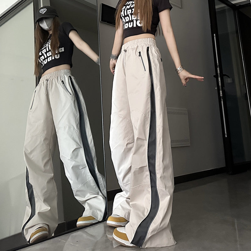 Side Zip Up Contrasting Straight Leg Sweatpants - fairypeony
