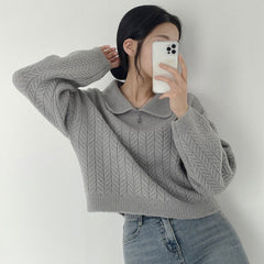 Polo Collar Cable Knit Oversized Sweater