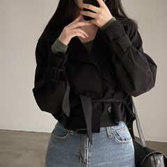 Solid Color Suit Collar Double Breasted Trench Jacket