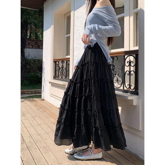 Aesthetic Ruffled Patchwork Maxi Skirt
