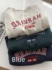 Embroidered Letter Round Neck Oversized Sweatshirt