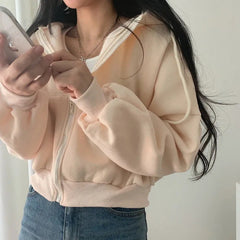 Solid Color Oversized Cropped Hoodie