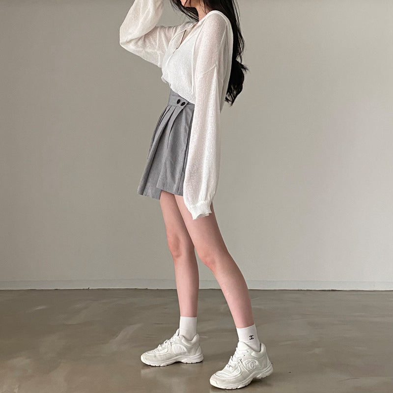 Vintage Zip Up Knitted Cropped Hoodie - fairypeony